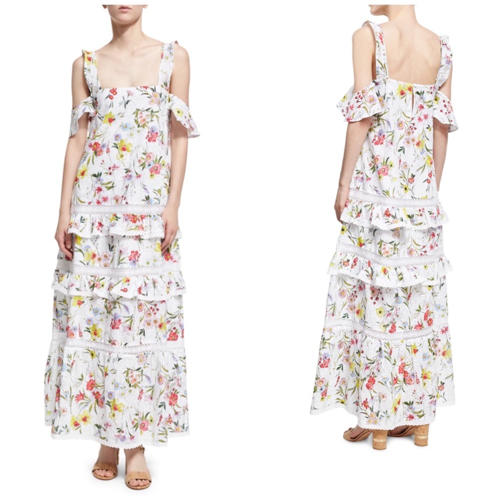 Nicholas Cold-Shoulder Tiered Maxi Dress